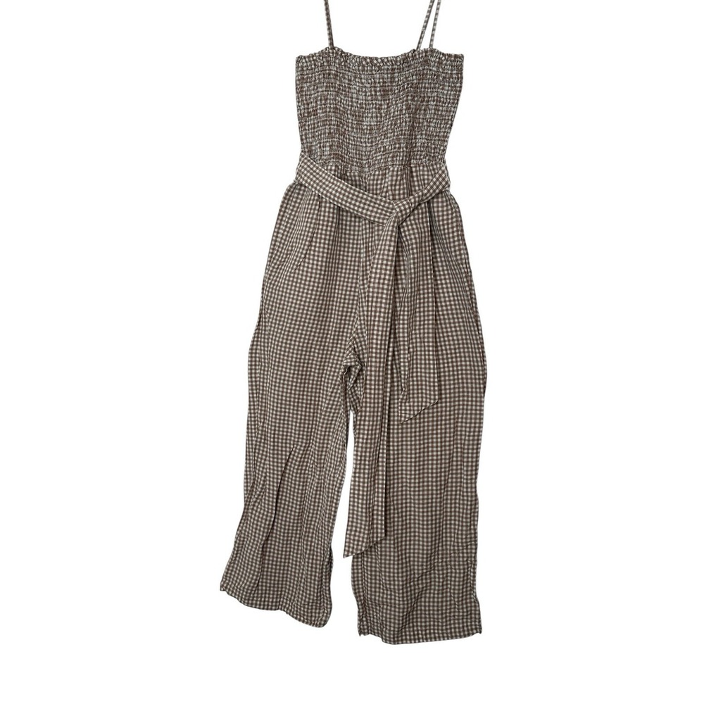 Revolve House Of Harlow Jumpsuit Women's Small Linen Gingham Smocked Wide Leg